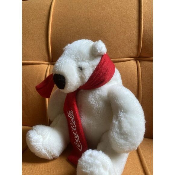Coca-Cola White Polar Bear Plush Toy Teddy Bear W/ Scarf 10 Inches 2019 - Picture 3 of 9